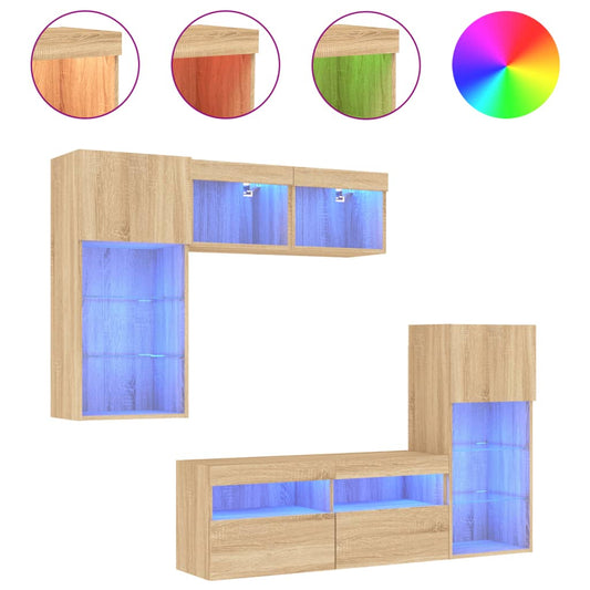 5 Piece TV Wall Units with LED Sonoma Oak Engineered Wood