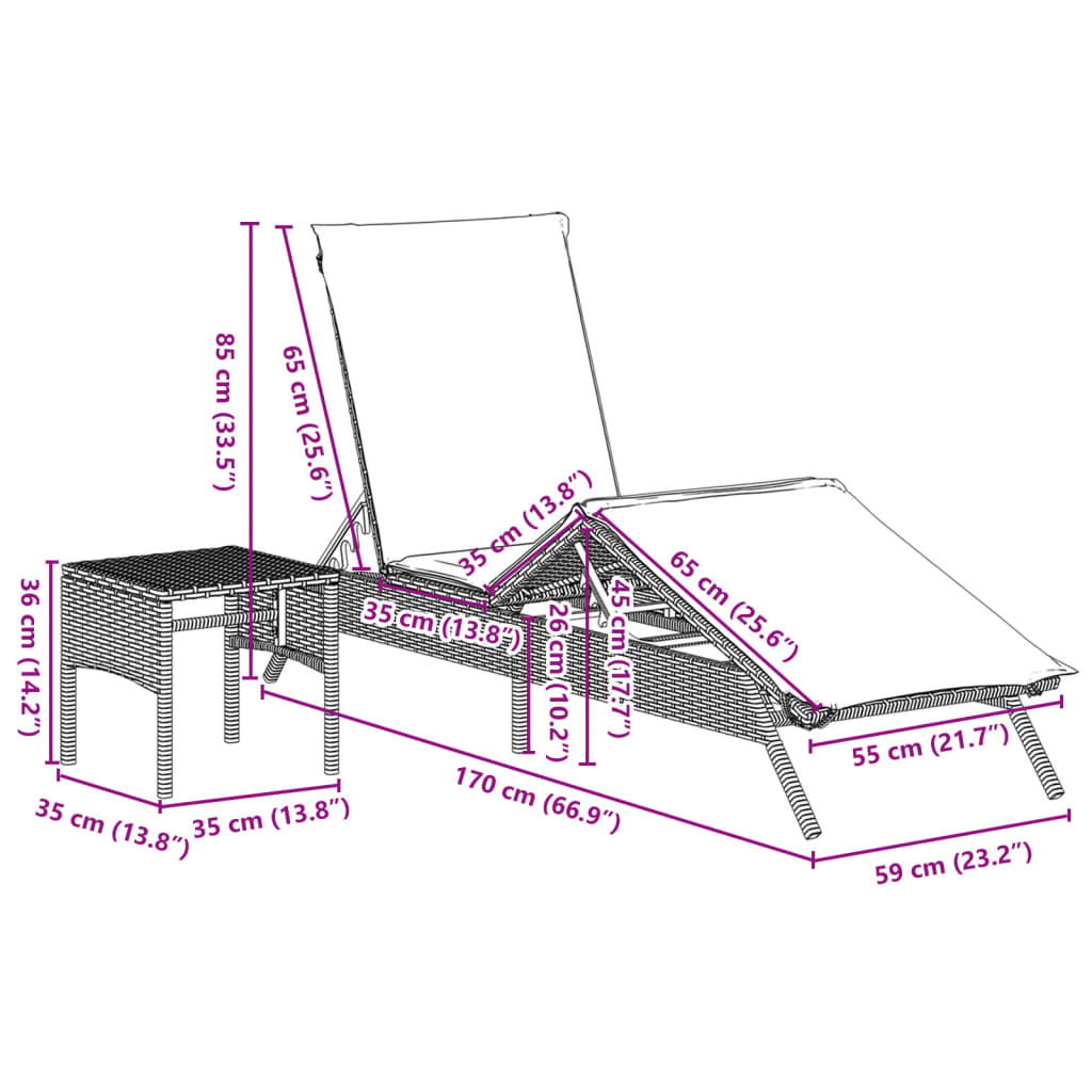 Sun Loungers 2 pcs with Table Gray Poly Rattan