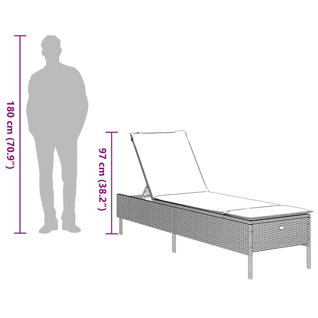 Sun Lounger with Cushion Black Poly Rattan