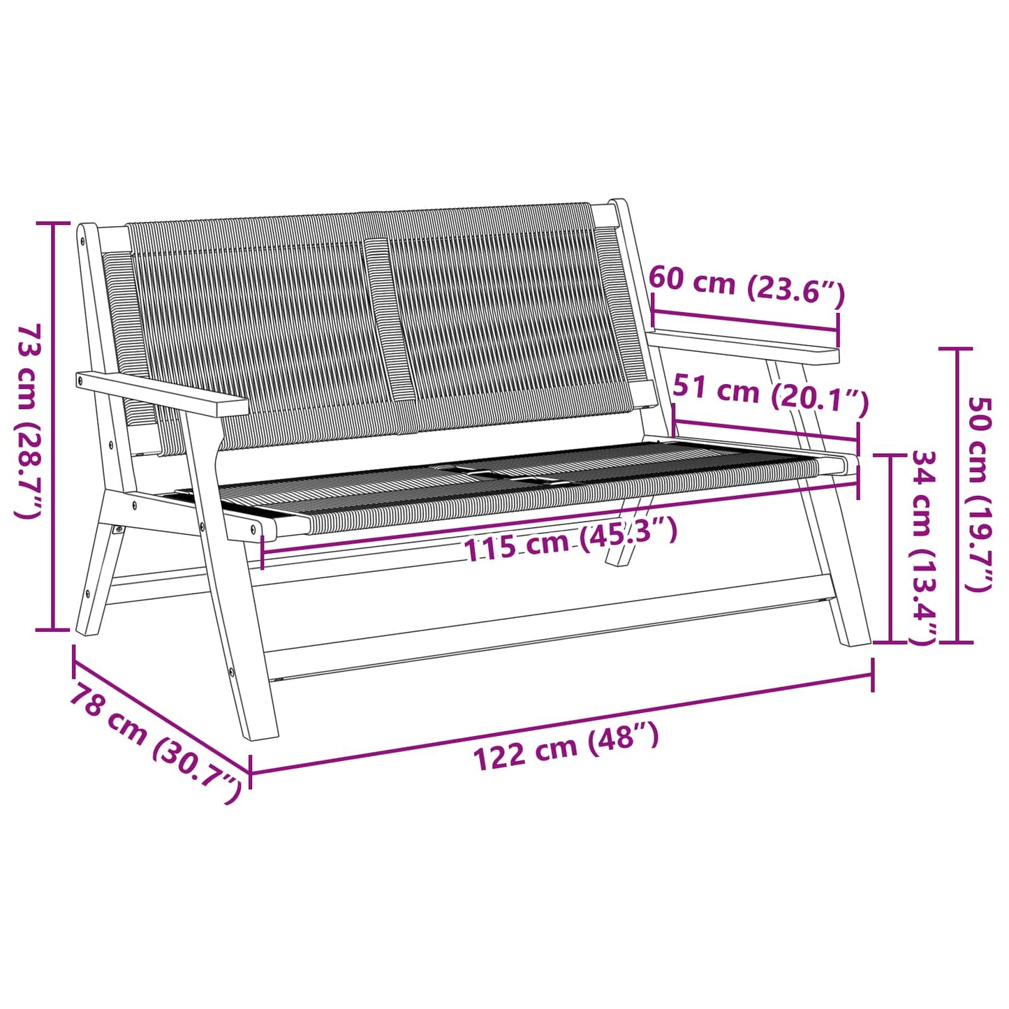 Garden Relax Bench Black Solid Acacia Wood