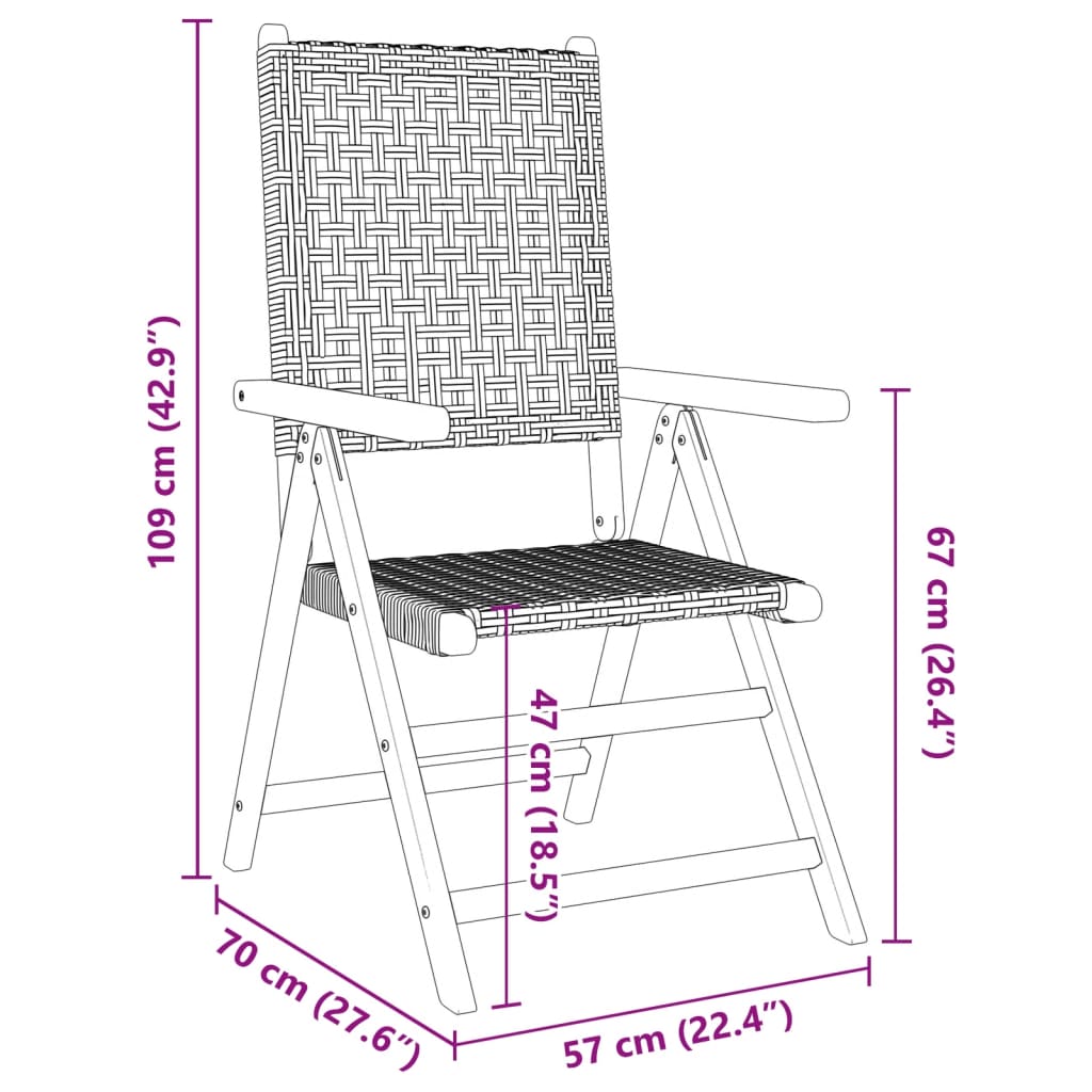 Folding Chairs 2 pcs Grey Solid Wood Acacia and Poly Rattan