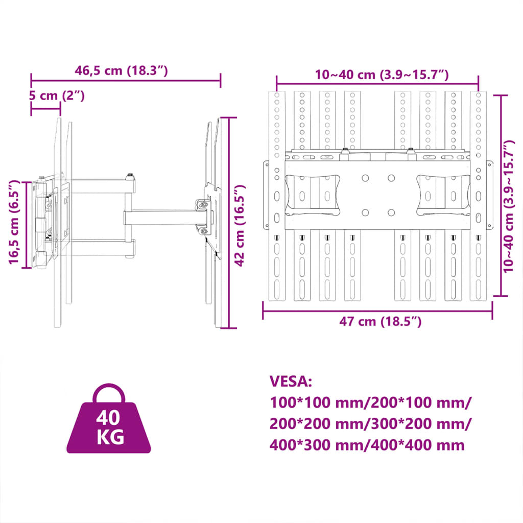 TV Wall Mount for 26-70 Inch Screen Max VESA 400x400 mm 40kg
