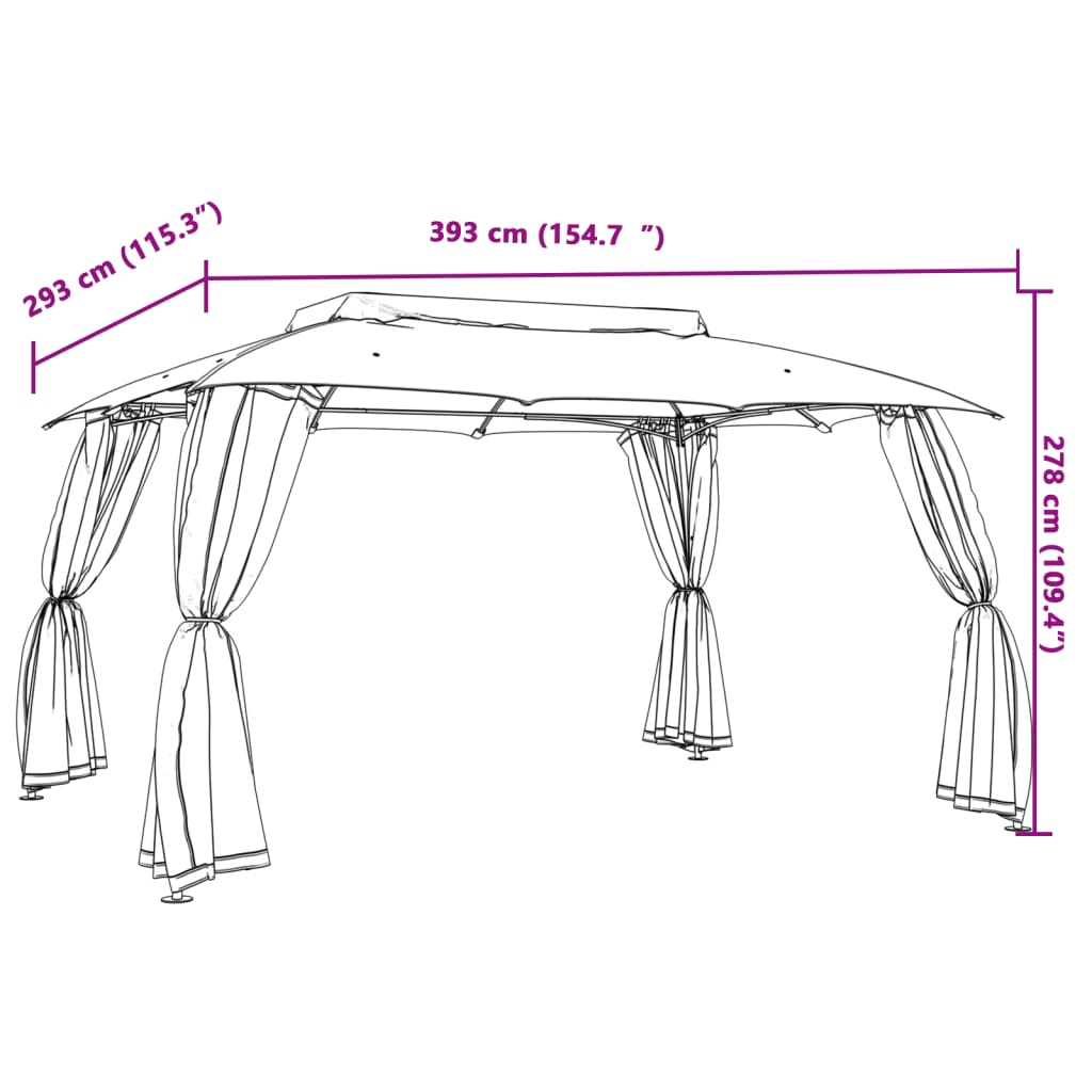 Gazebo with Double Roof and Mesh Walls Taupe 3.93x2.93 m Steel
