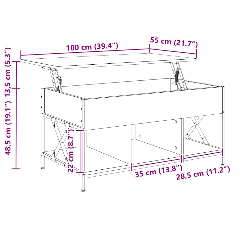 Coffee Table Smoked Oak 100x55x50 cm Engineered Wood and Metal