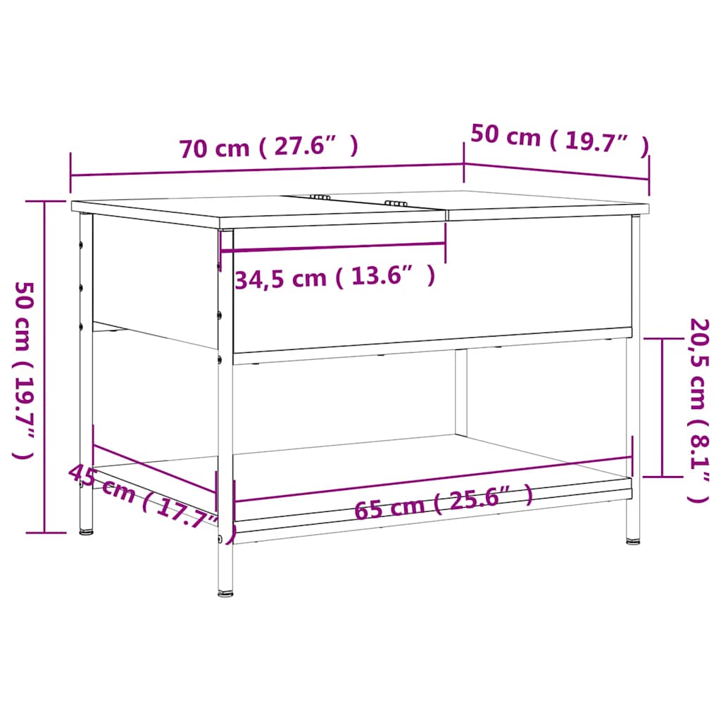 Coffee Table Black 70x50x50 cm Engineered Wood and Metal