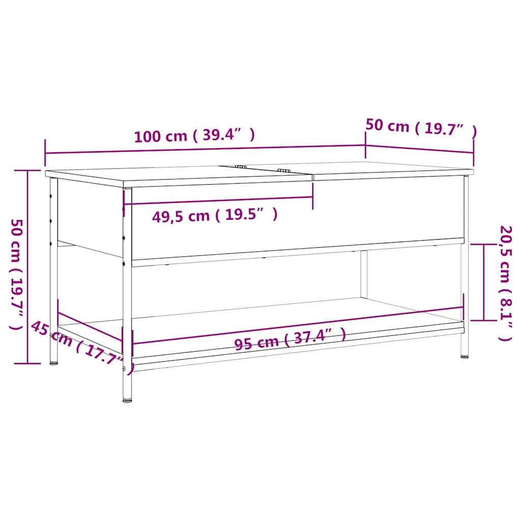 Coffee Table Black 100x50x50 cm Engineered Wood and Metal