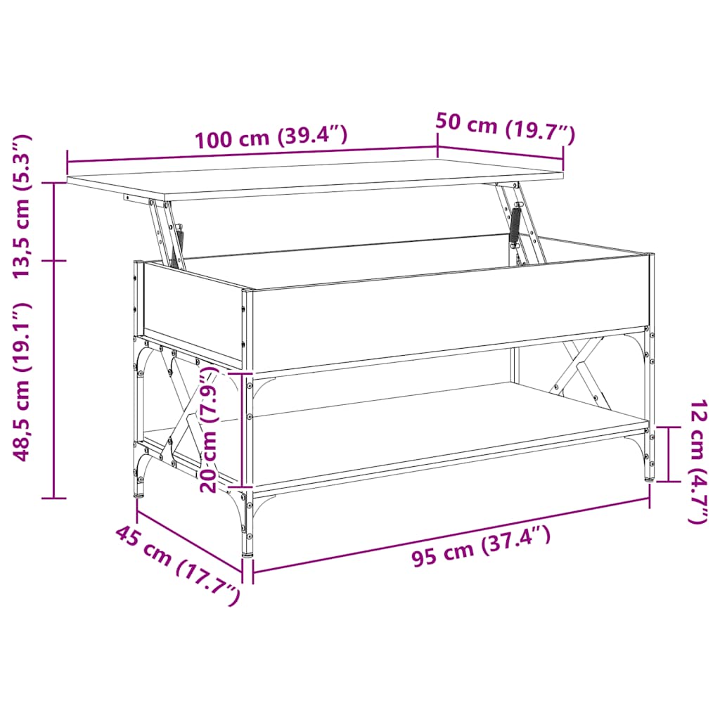 Coffee Table Sonoma Oak 100x50x50 cm Engineered Wood and Metal