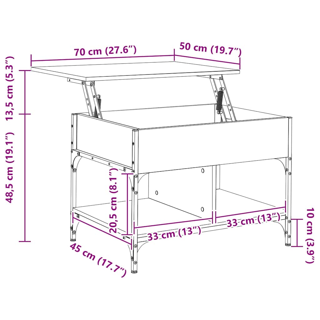 Coffee Table Black 70x50x50 cm Engineered Wood and Metal