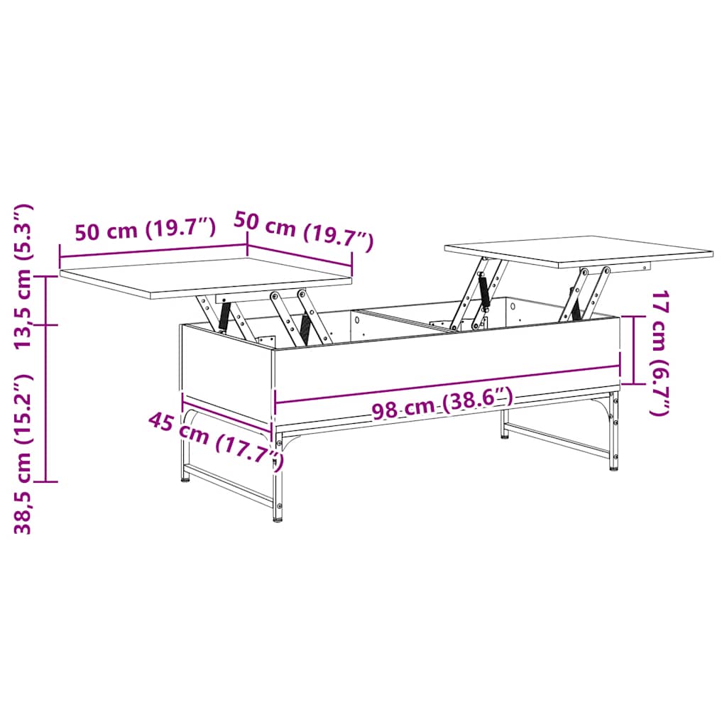 Coffee Table Sonoma Oak 100x50x40 cm Engineered Wood and Metal
