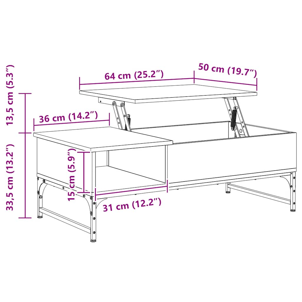 Coffee Table Sonoma Oak 100x50x35 cm Engineered Wood and Metal
