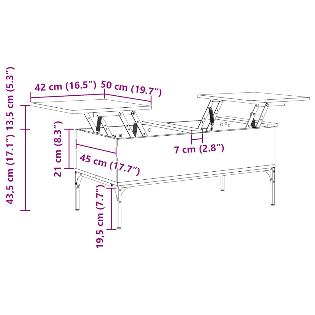Coffee Table Smoked Oak 100x50x45 cm Engineered Wood and Metal