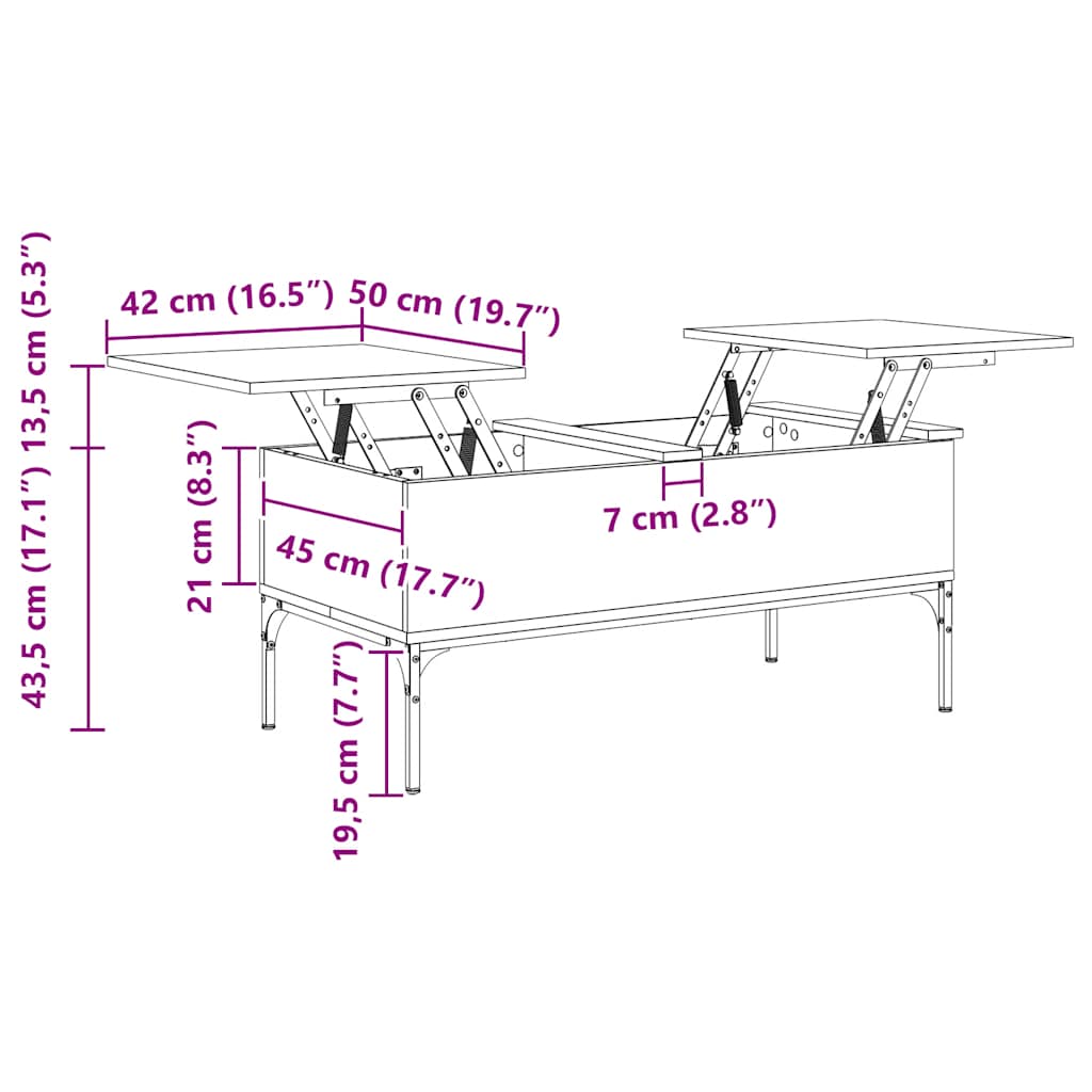 Coffee Table Brown Oak 100x50x45 cm Engineered Wood and Metal