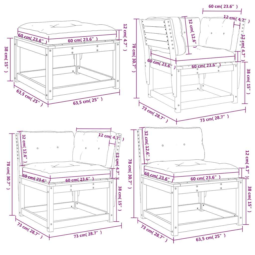 8 Piece Garden Lounge Set with Cushions White Solid Wood Pine