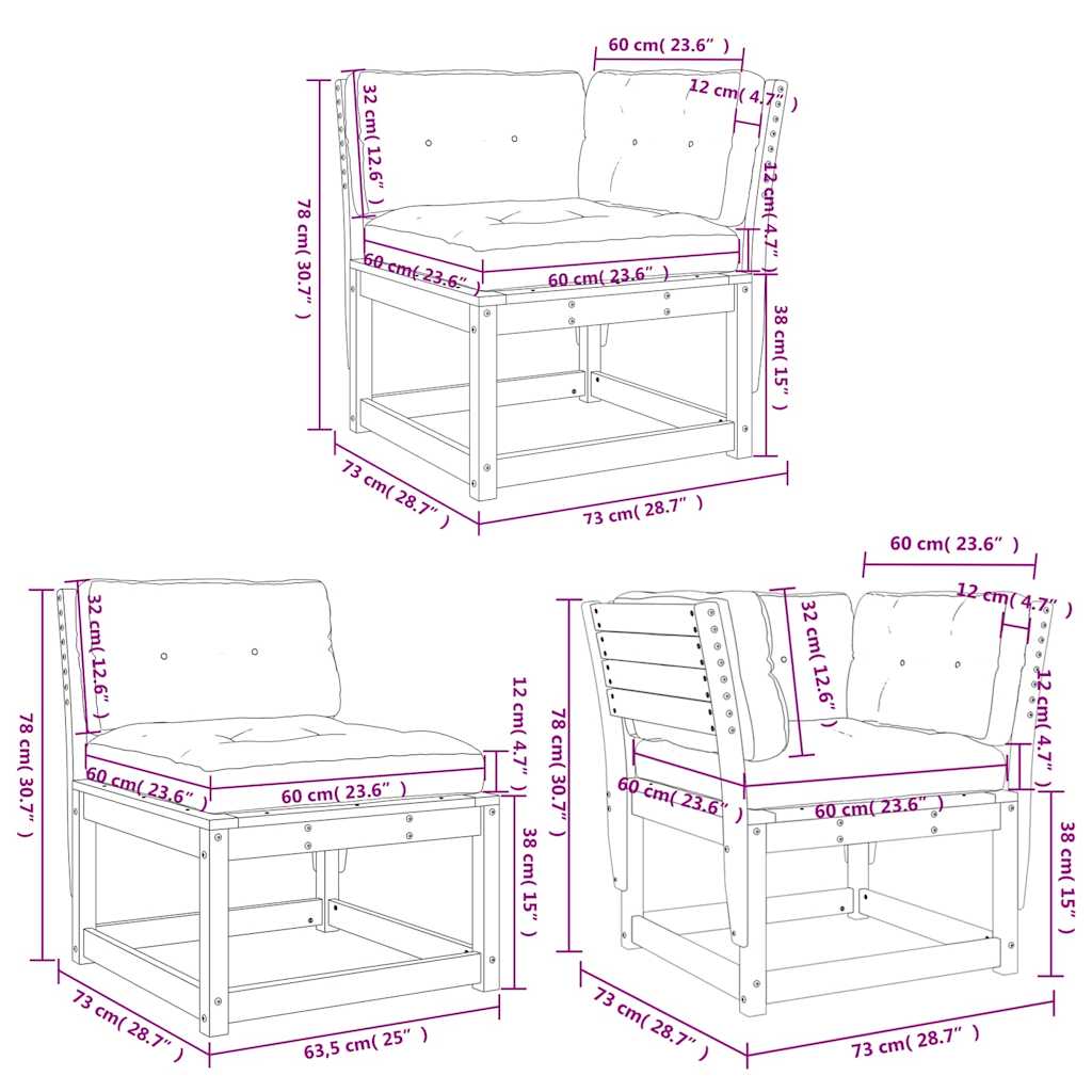 5 Piece Garden Sofa Set with Cushions White Solid Wood Pine