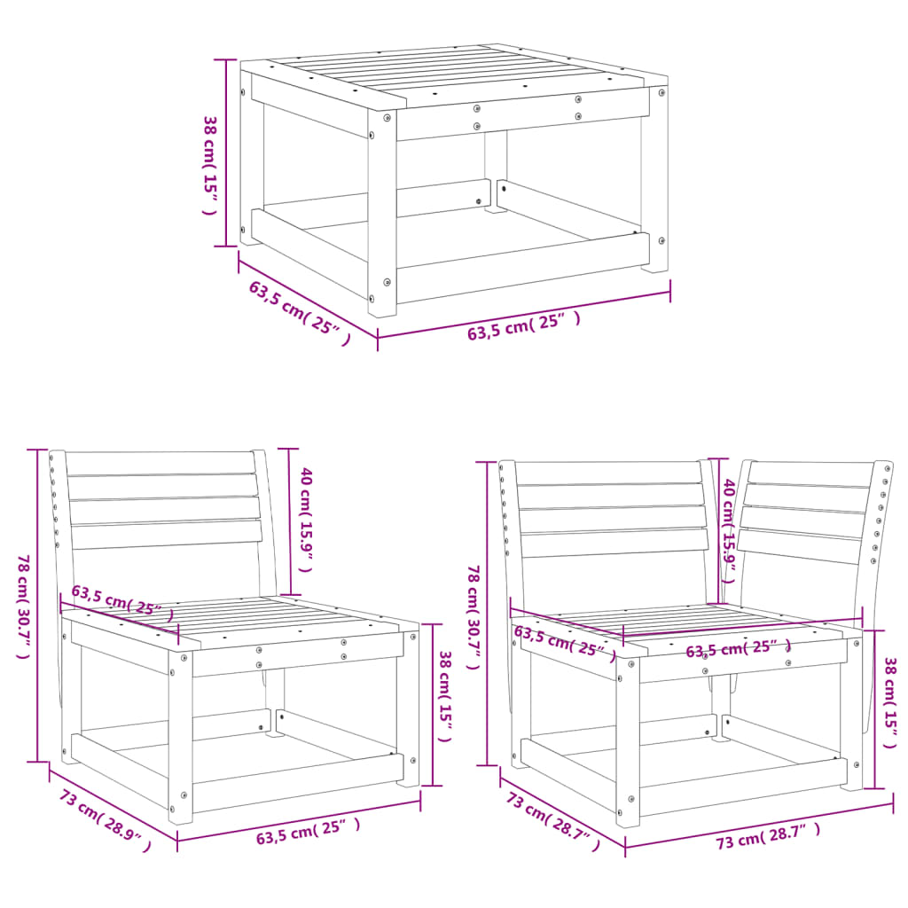 Garden Sofa Set | Wax brown | Solid pine wood | Large | Modular
