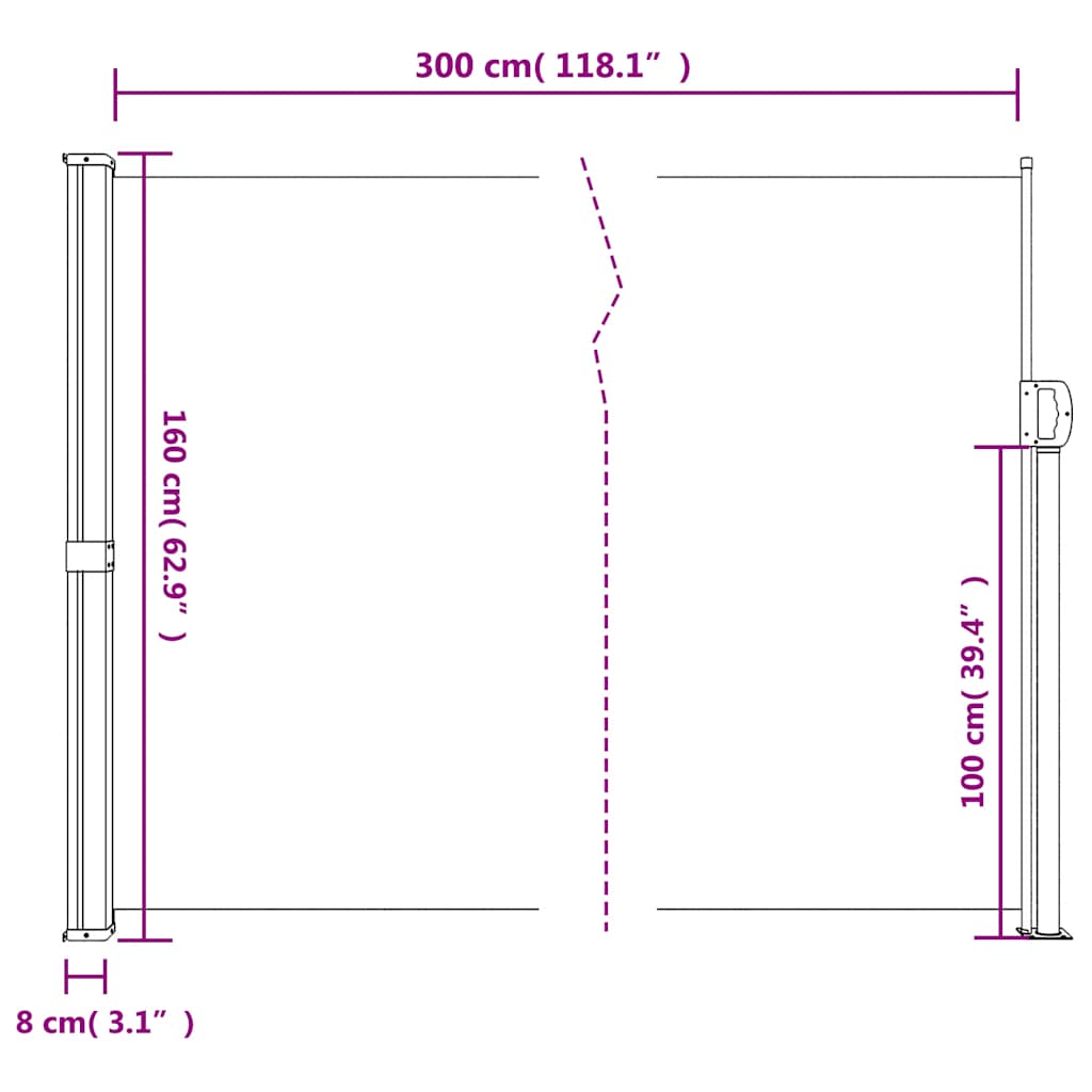 Retractable Side Awning White 160x300 cm