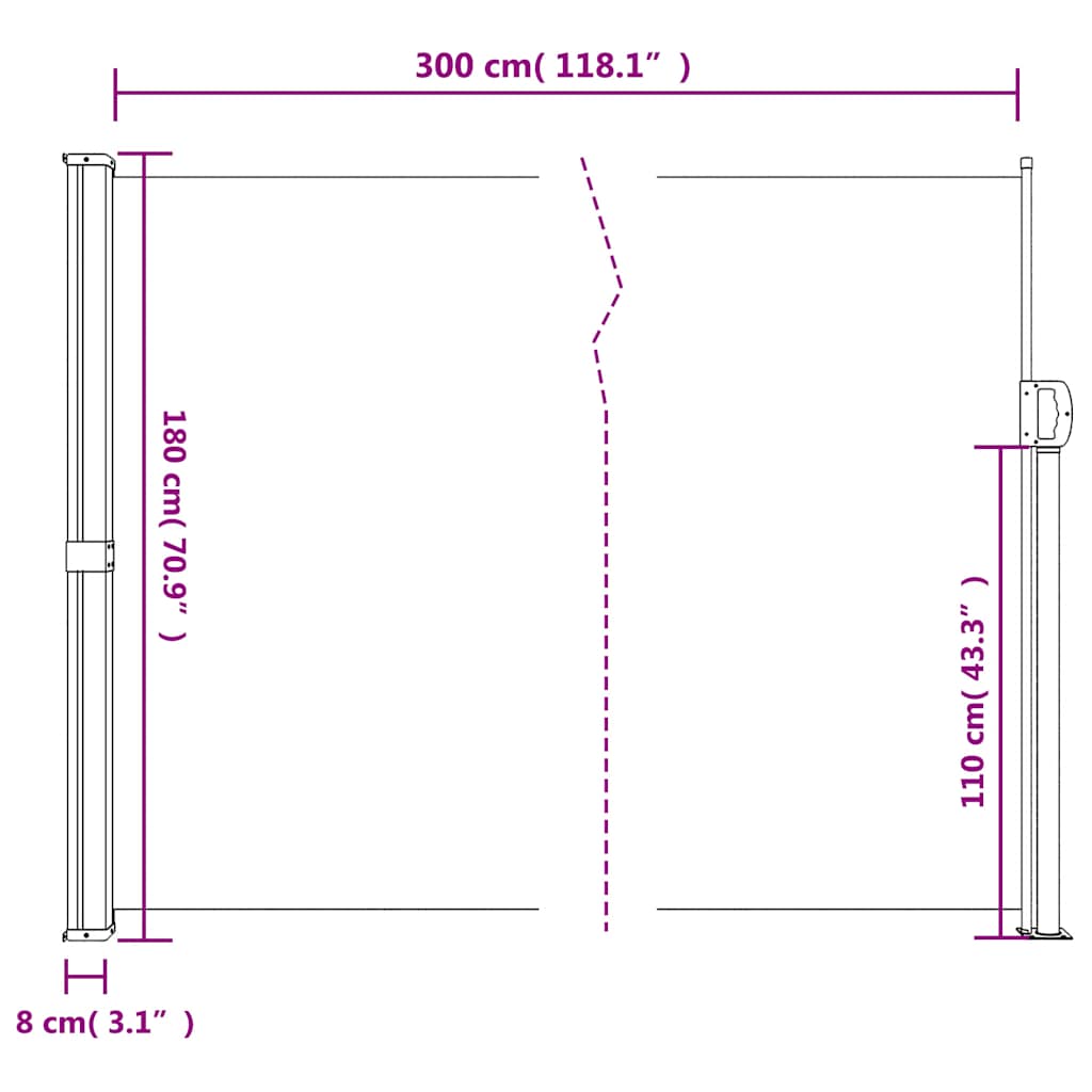 Retractable Side Awning Black 180x300 cm