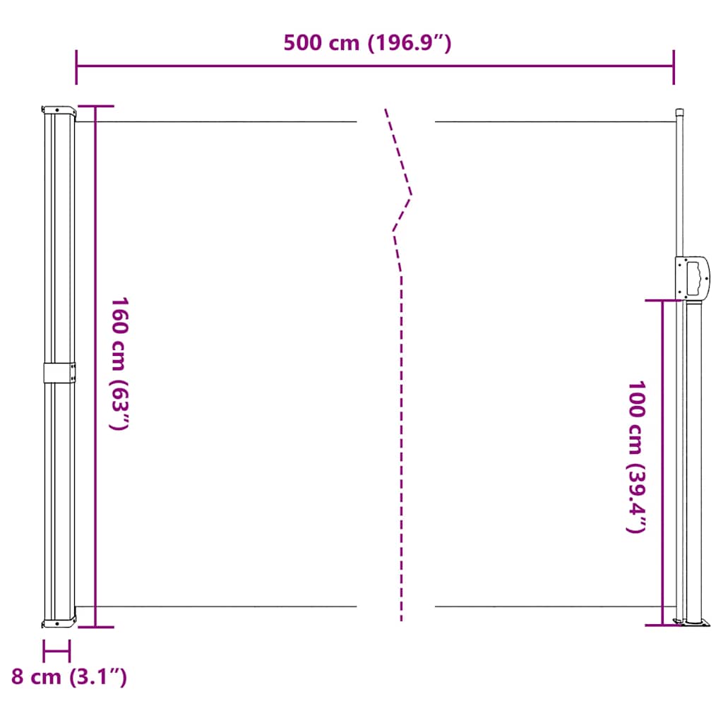 Retractable Side Awning Brown 160x500 cm