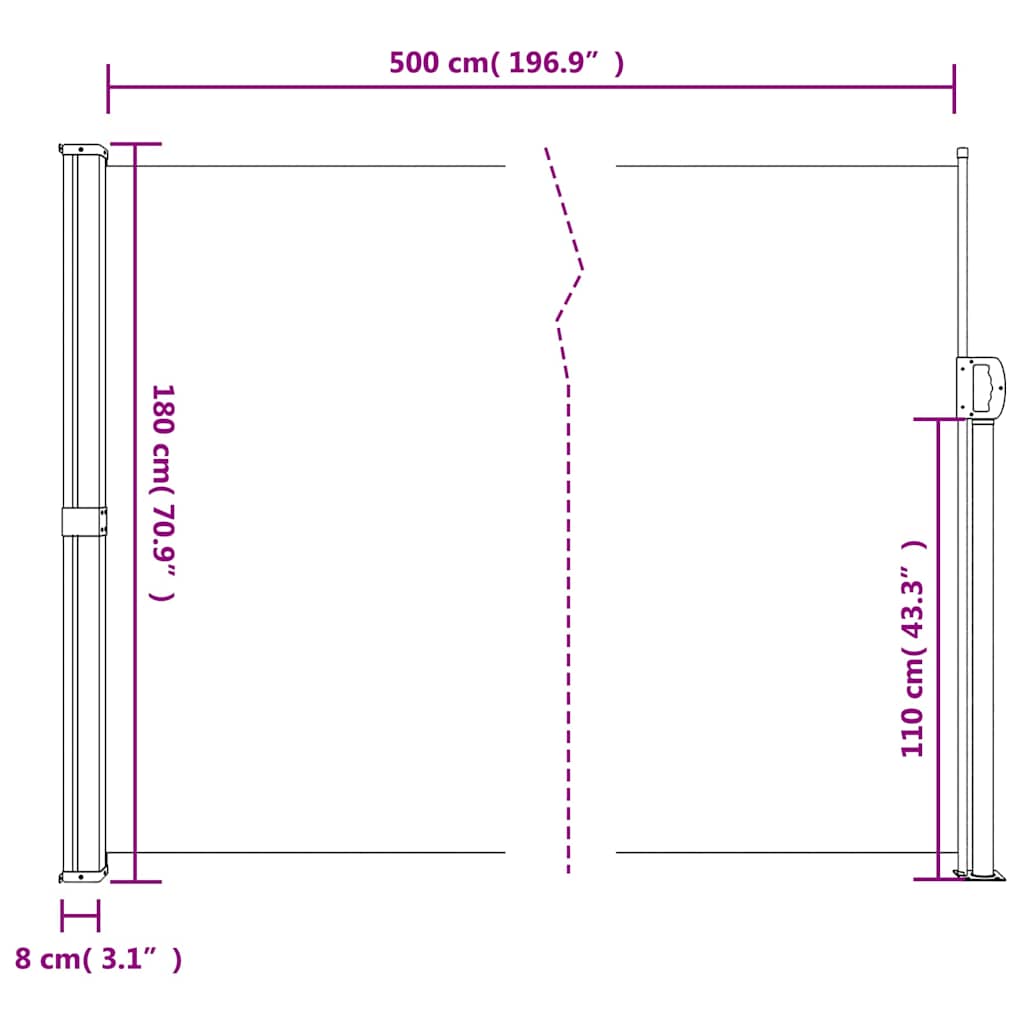 Retractable Side Awning Brown 180x500 cm