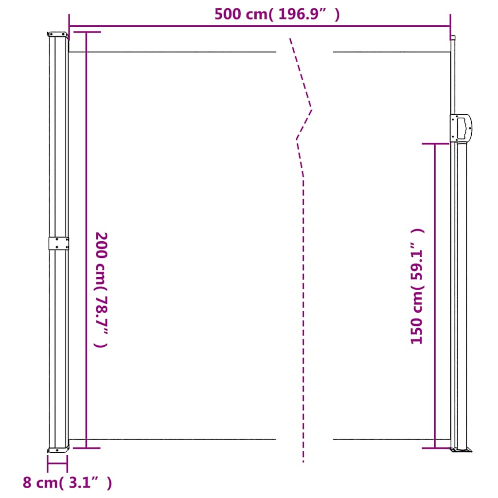 Retractable Side Awning Cream 200x500 cm