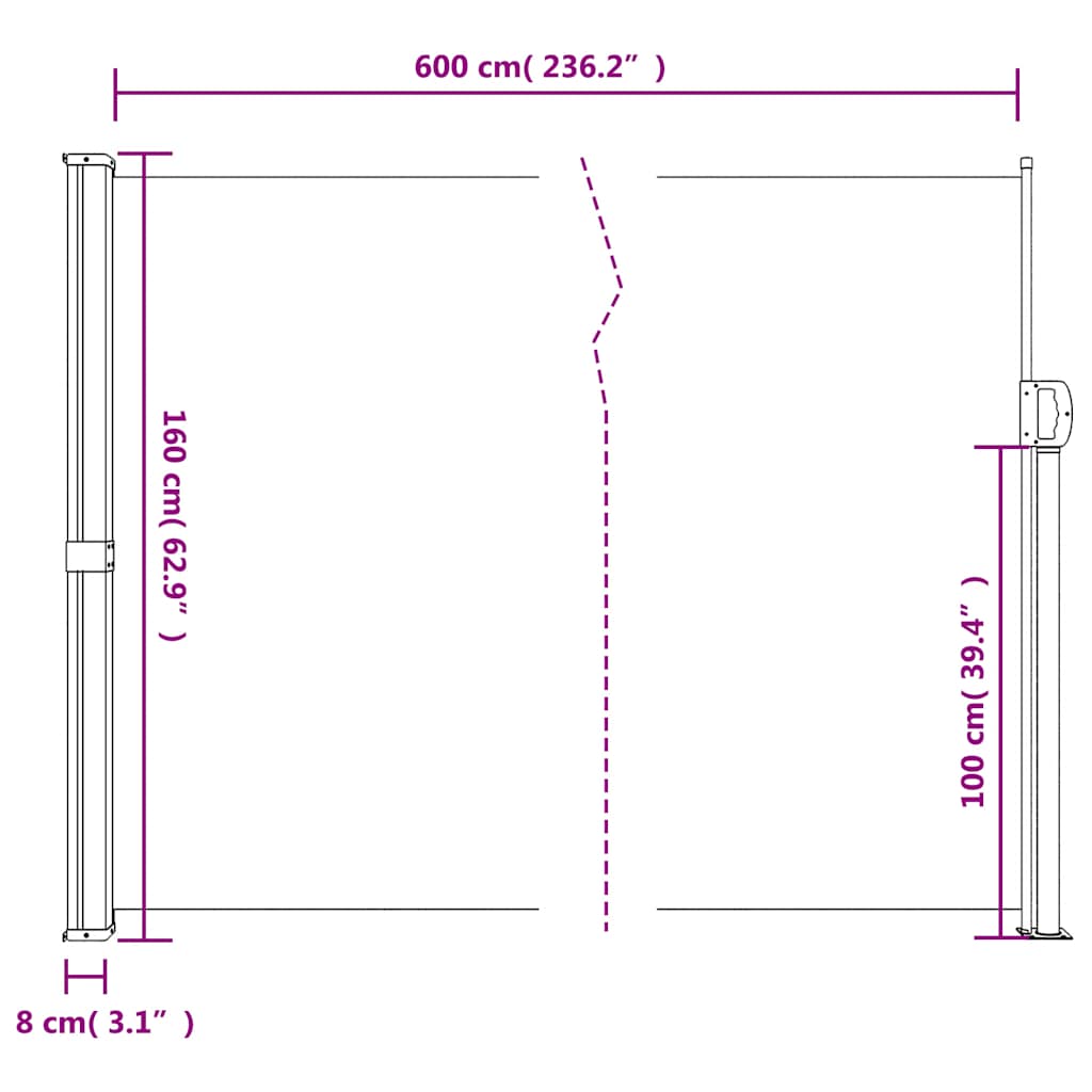 Retractable Side Awning Brown 160x600 cm