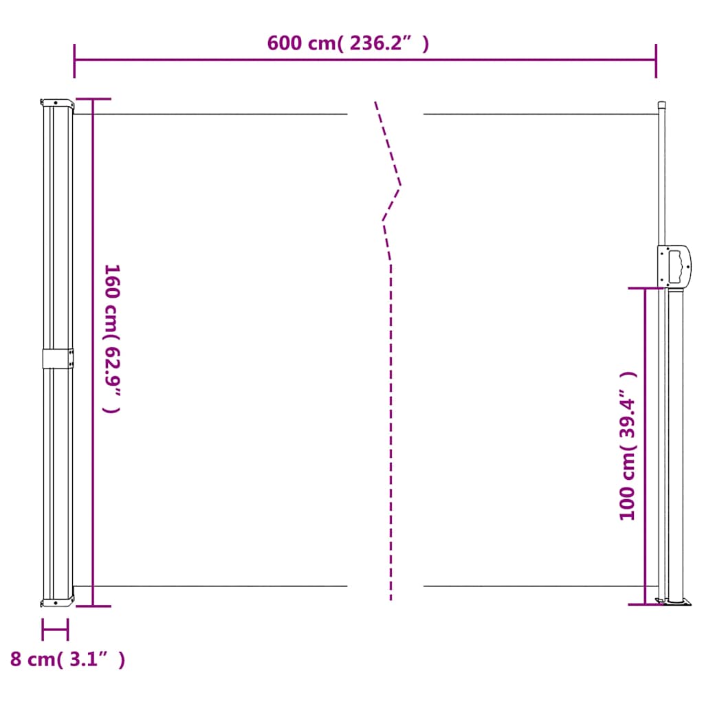 Retractable Side Awning White 160x600 cm