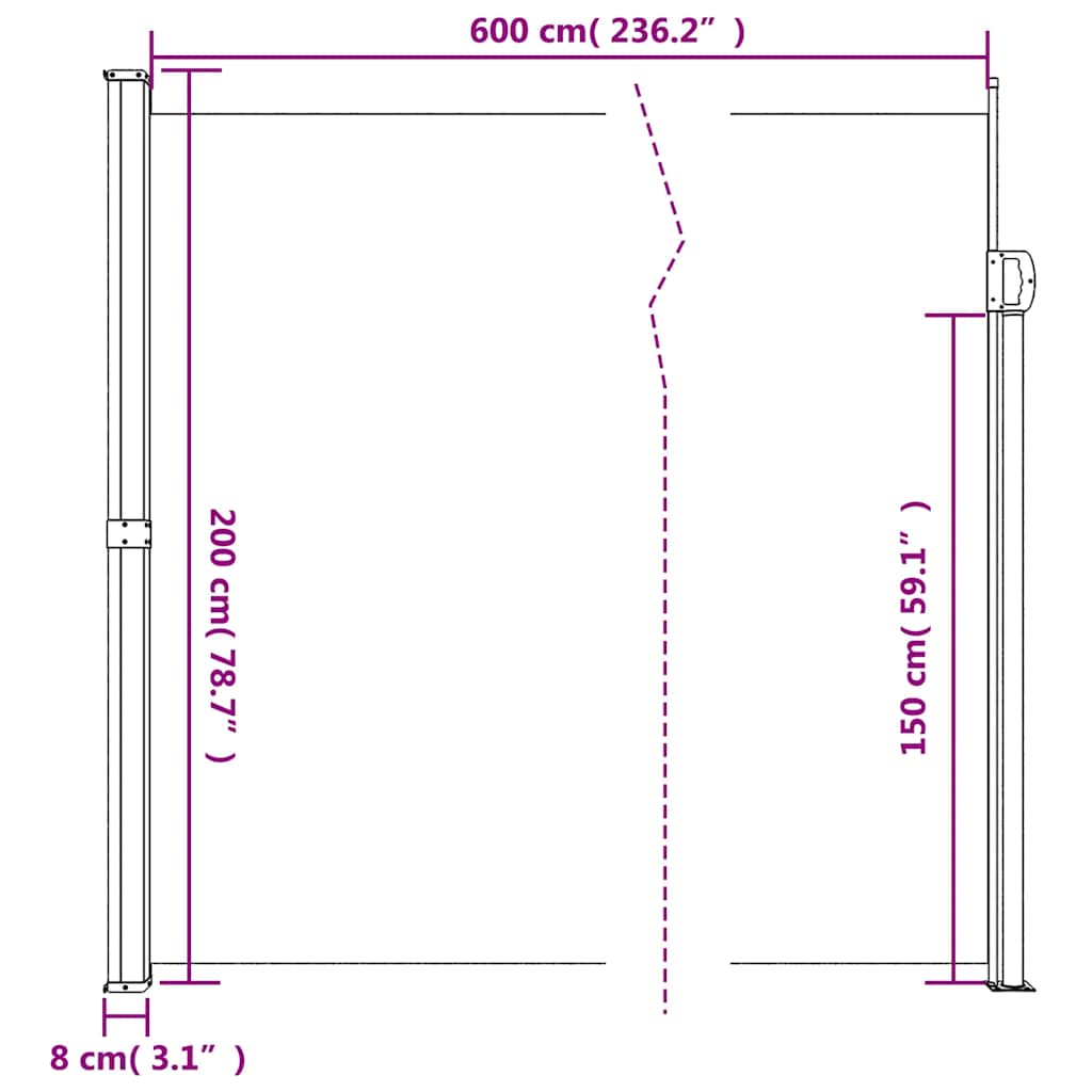 Retractable Side Awning Brown 200x600 cm