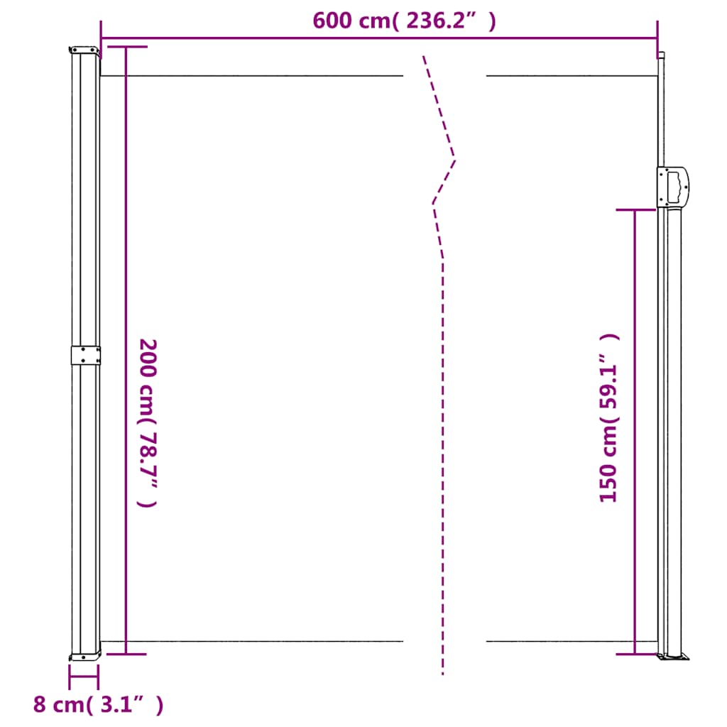Retractable Side Awning White 200x600 cm