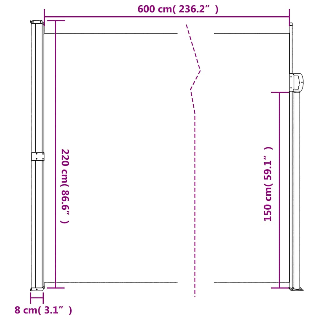 Retractable Side Awning Cream 220x600 cm