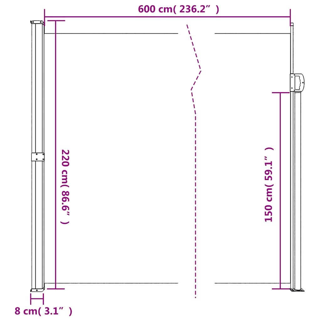Retractable Side Awning Beige 220x600 cm
