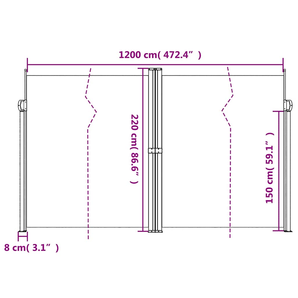 Retractable Side Awning Black 220x1200 cm
