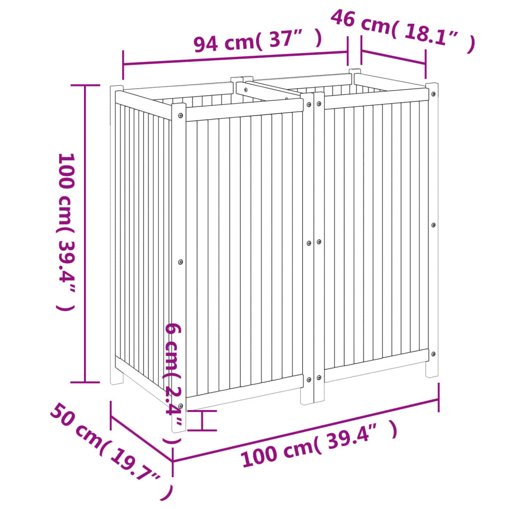 Garden Planter with Liner 100x50x100 cm Solid Wood Acacia