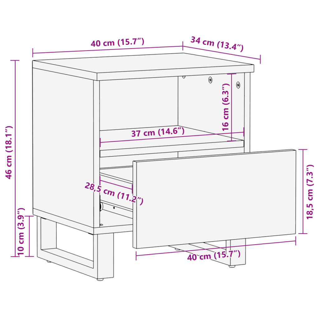 Bedside Cabinets 2 pcs 40x34x46 cm Solid Wood Bleached Mango