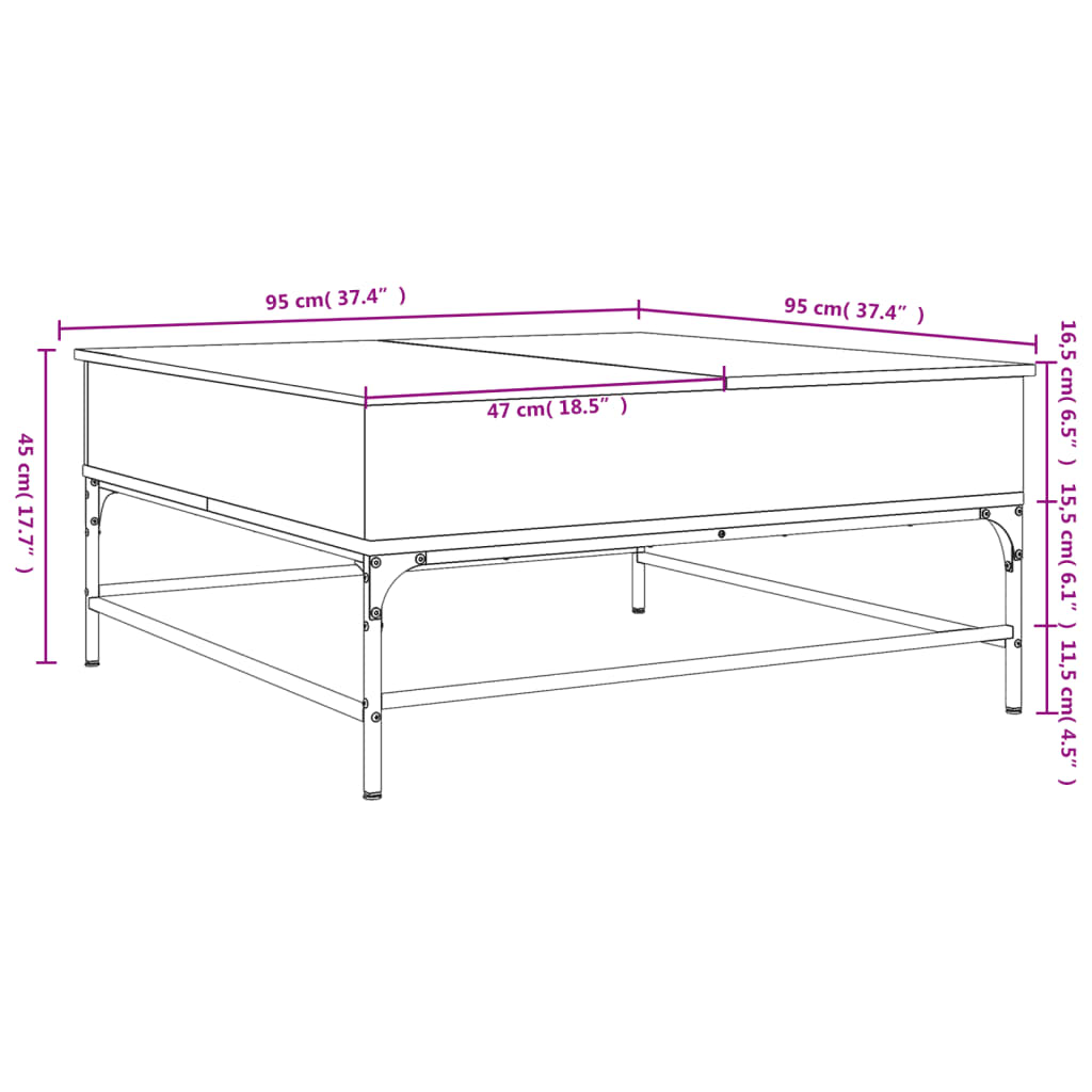 Coffee Table Grey Sonoma 95x95x45 cm Engineered Wood and Metal