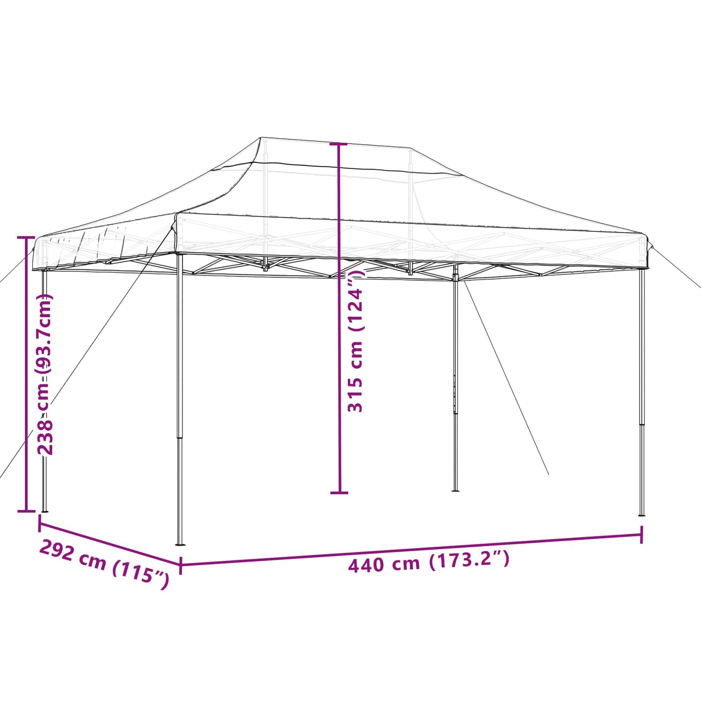 Foldable Party Tent Pop-Up Black 440x292x315 cm