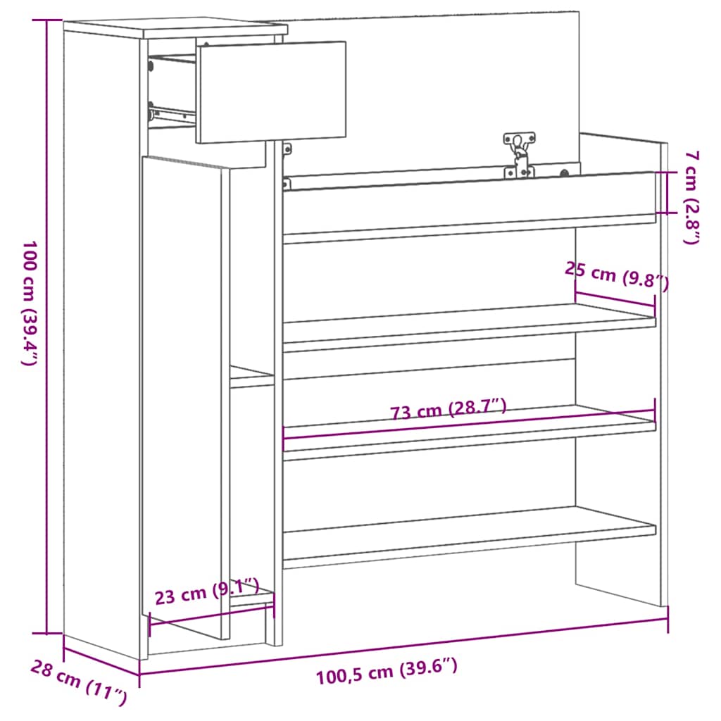 Shoe Cabinet Black 100.5x28x100 cm Engineered Wood