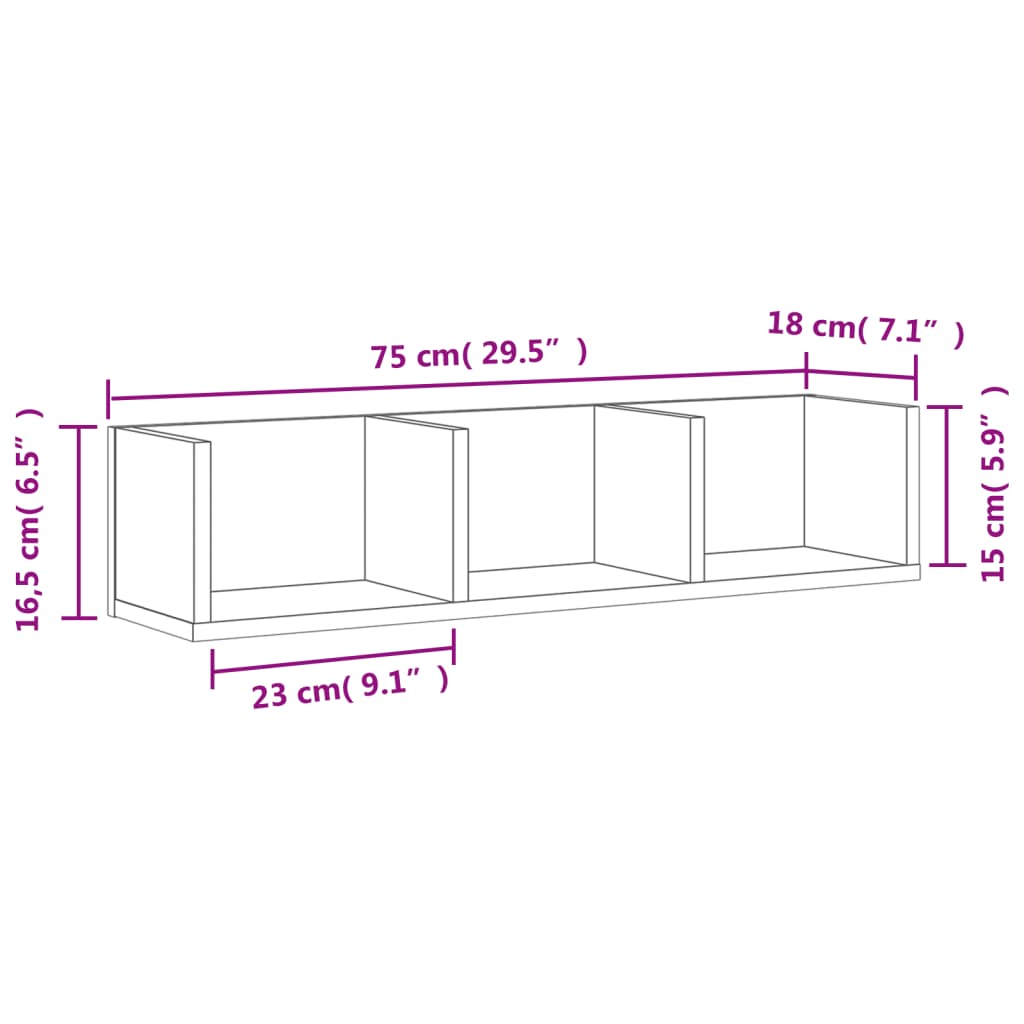 Wall Cabinets 2 pcs Concrete Grey 75x18x16.5 cm Engineered Wood