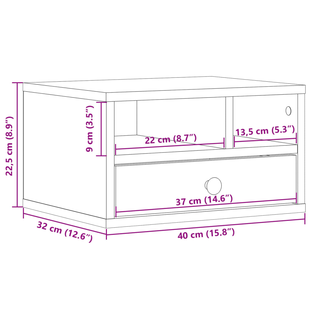 Printer Stand Grey Sonoma 40x32x22,5 cm Engineered Wood