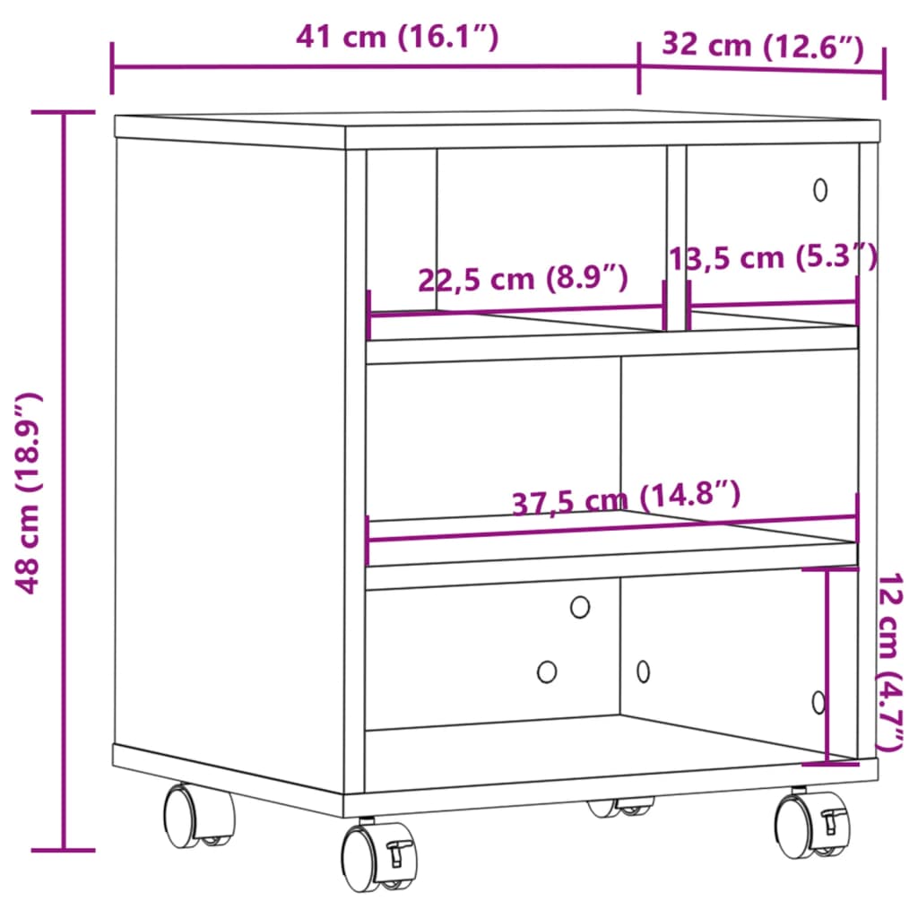 Printer Stand with Wheels Sonoma Oak 41x32x48 cm