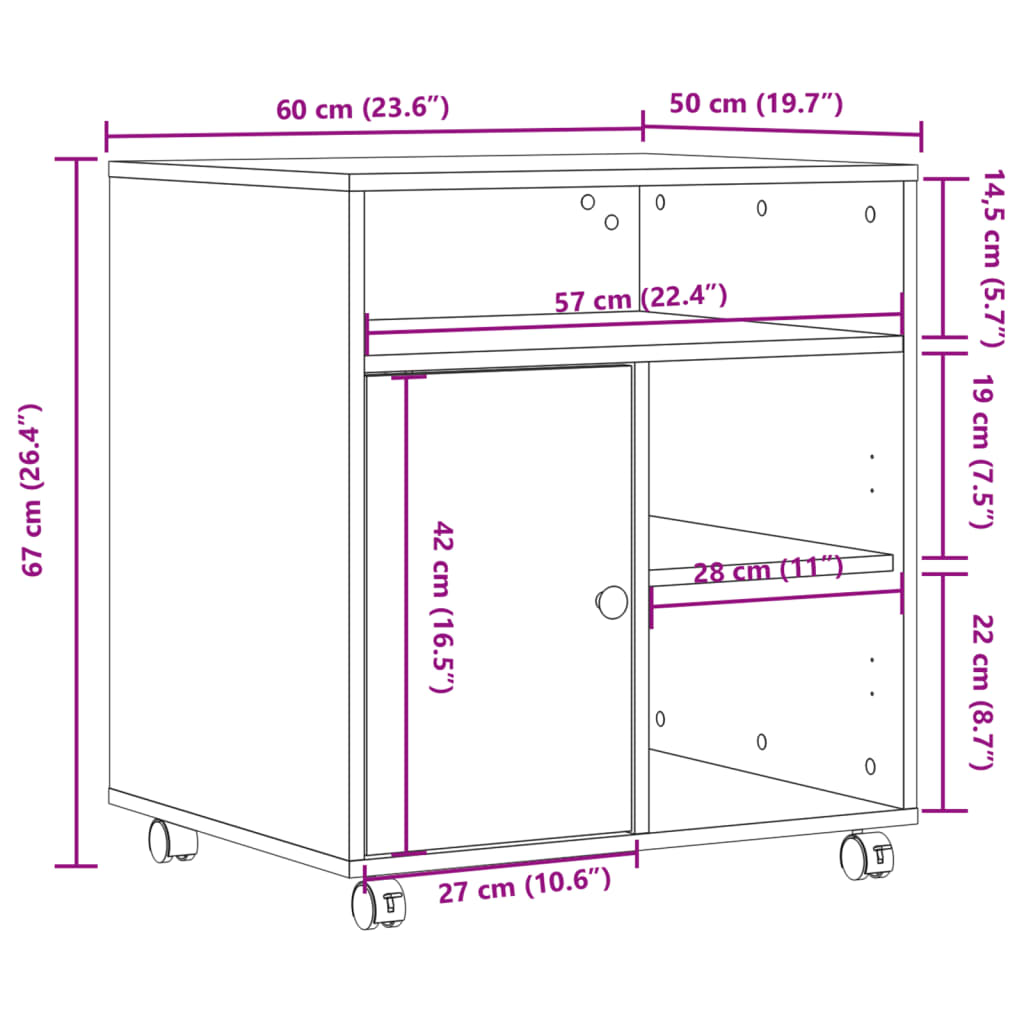 Printer Stand with Wheels Grey Sonoma 60x50x67 cm