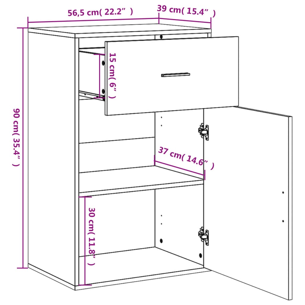 Storage Cabinet Brown Oak 56.5x39x90 cm Engineered Wood