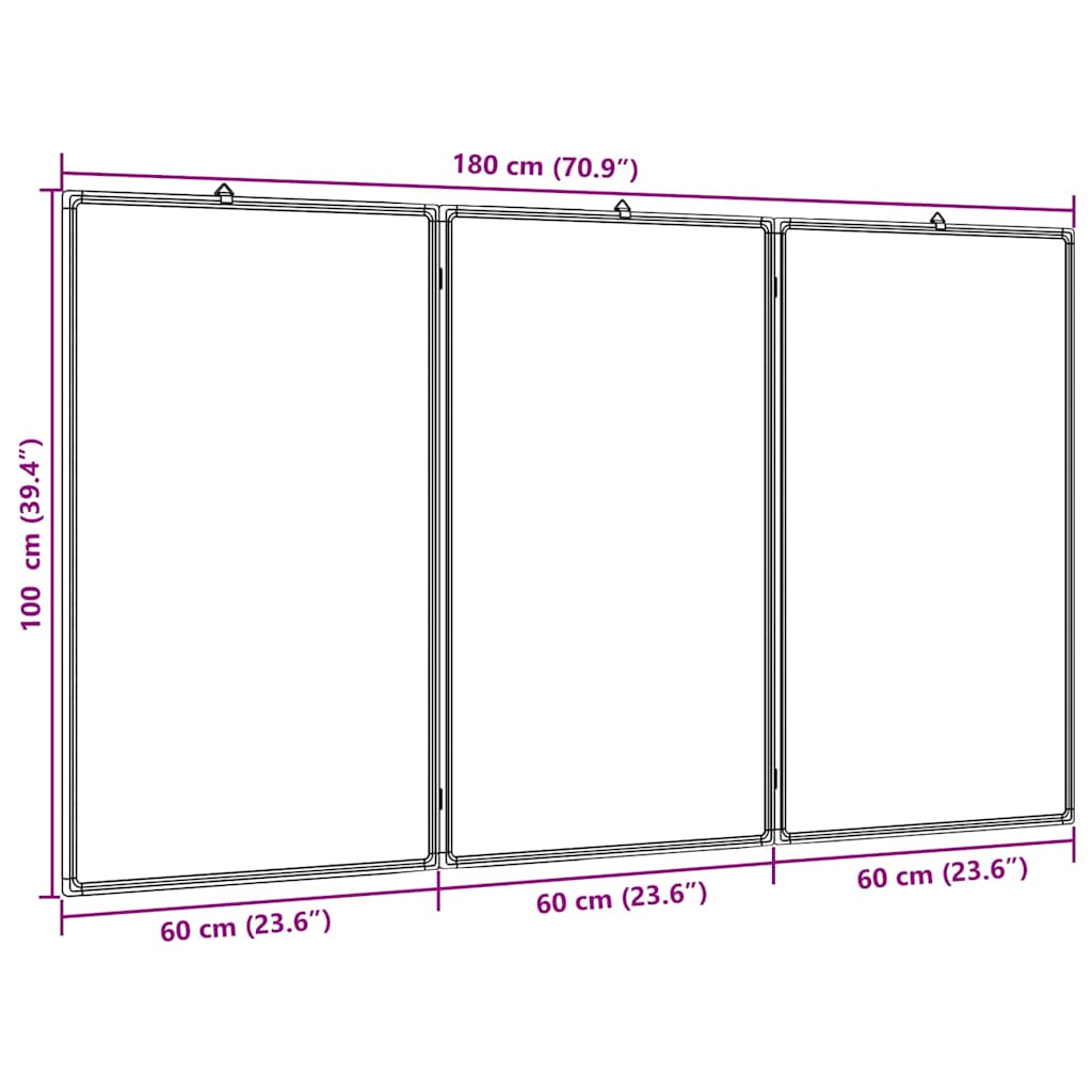 Magnetic Whiteboard Foldable 180x100x1.7 cm Aluminium
