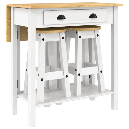 3 Piece Bar Set White Solid Wood Pine