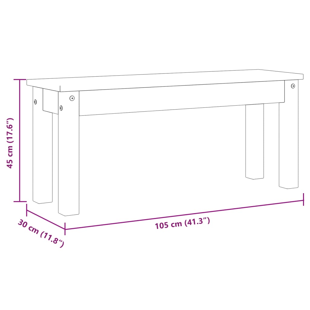 Dining Bench PANAMA Grey 105x30x45 cm Solid Wood Pine