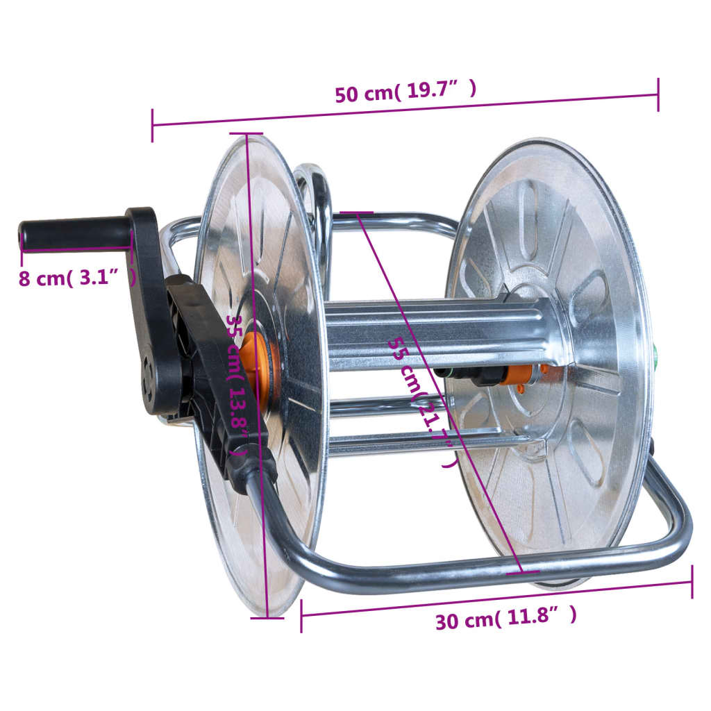 Hose Reel Wall Mounted for 50 m 1/2" or 35 m 3/4" Hose Steel