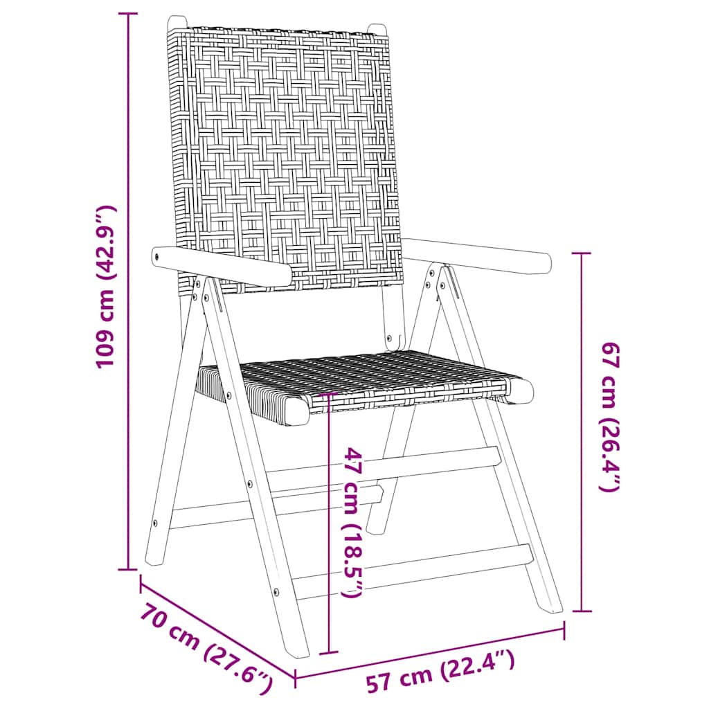 Reclining Folding Chairs 6 pcs Black Poly Rattan and Solid Wood