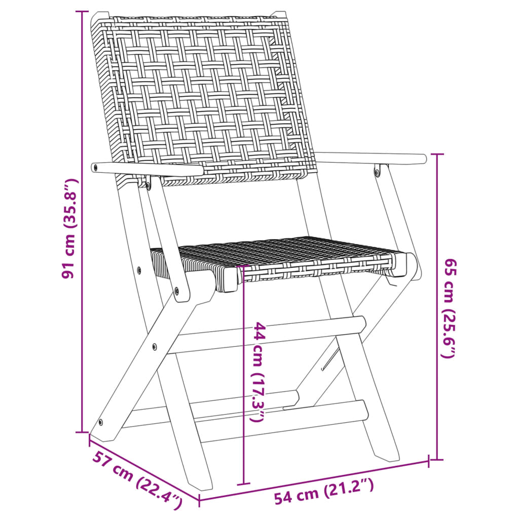 Folding Chairs 6 pcs Grey Poly Rattan and Solid Wood
