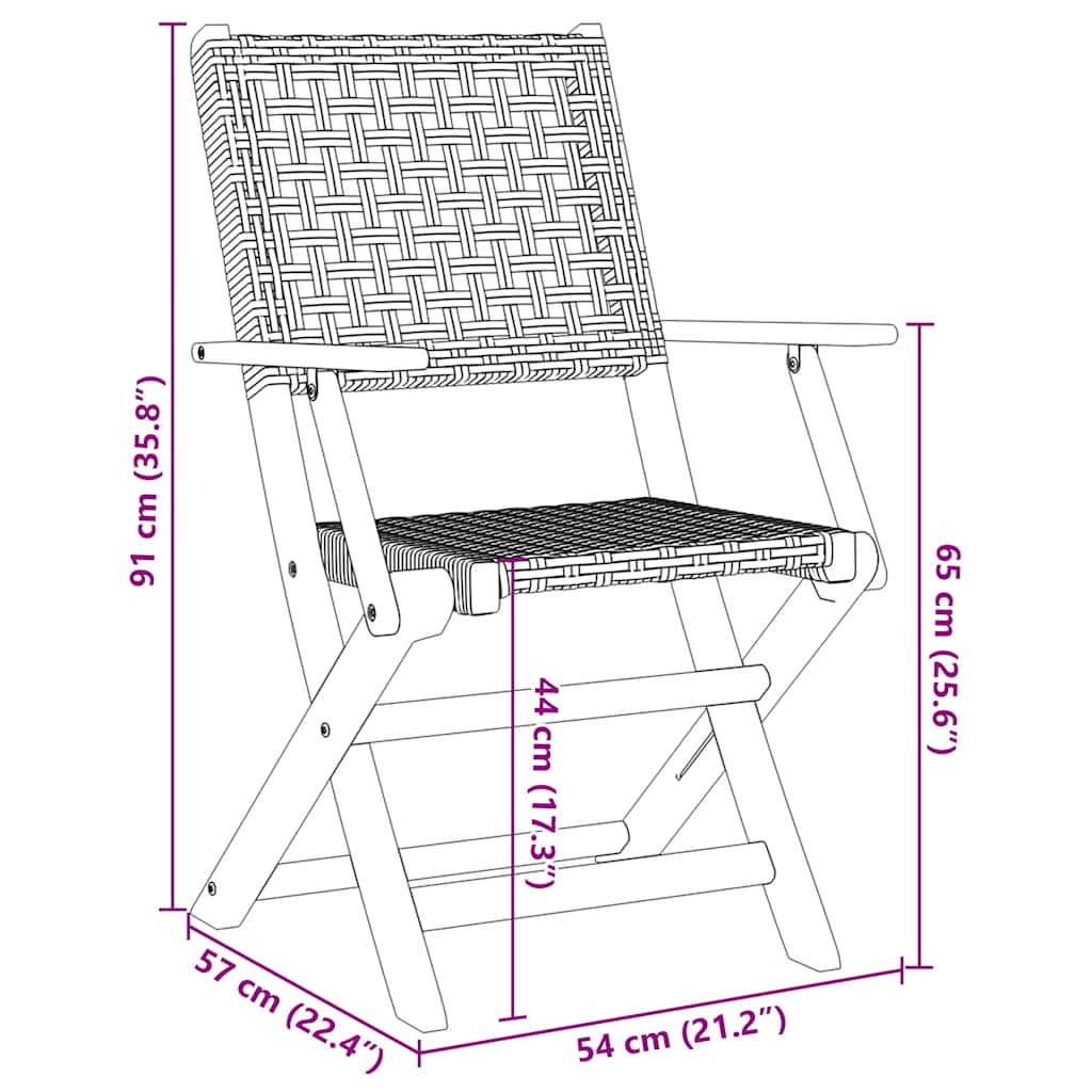 Folding Chairs 4 pcs Beige Poly Rattan and Solid Wood