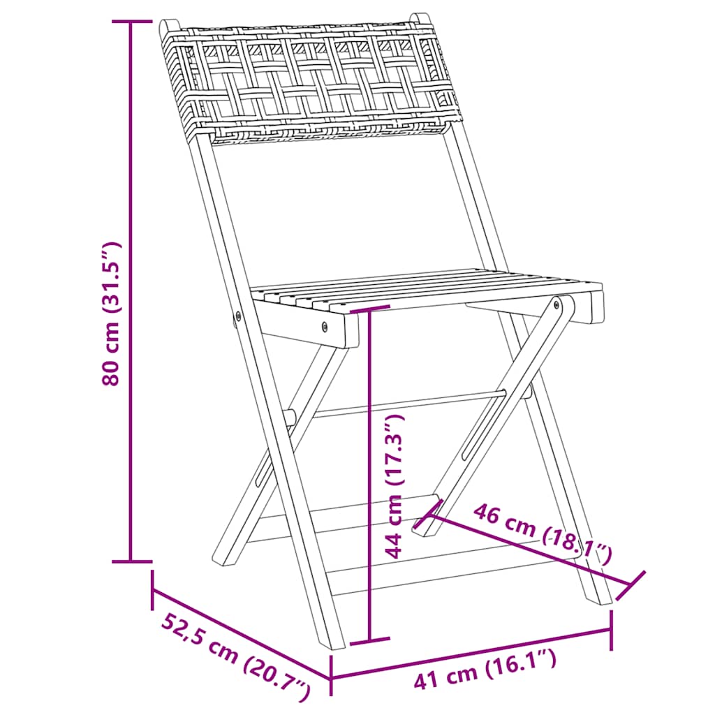 Folding Chairs 8 pcs Black Poly Rattan and Solid Wood