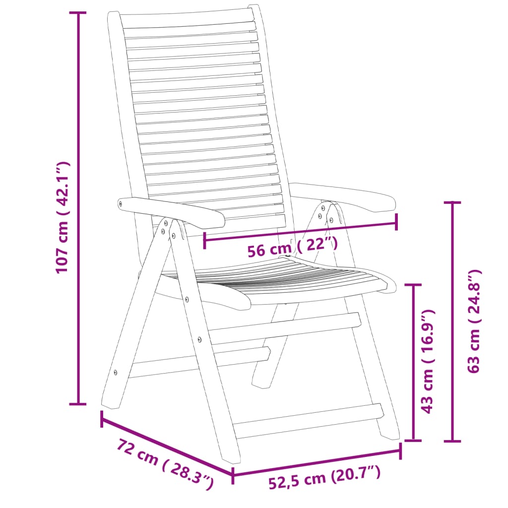 Reclining Folding Chairs 4 pcs 56x72x107 cm Solid Wood Acacia